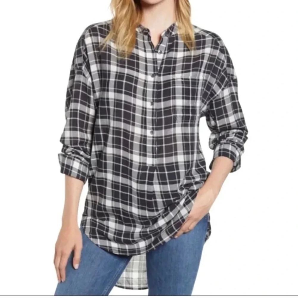 Alex Mill Plaid Popover Tunic Top Sz M